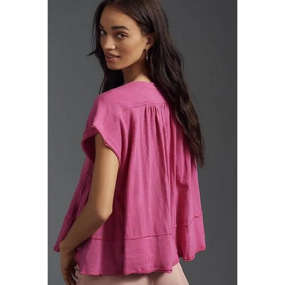 ANTHROPOLOGIE Women's Smocked Swing Tee Size 3X In Raspberry - Picture 2 of 8